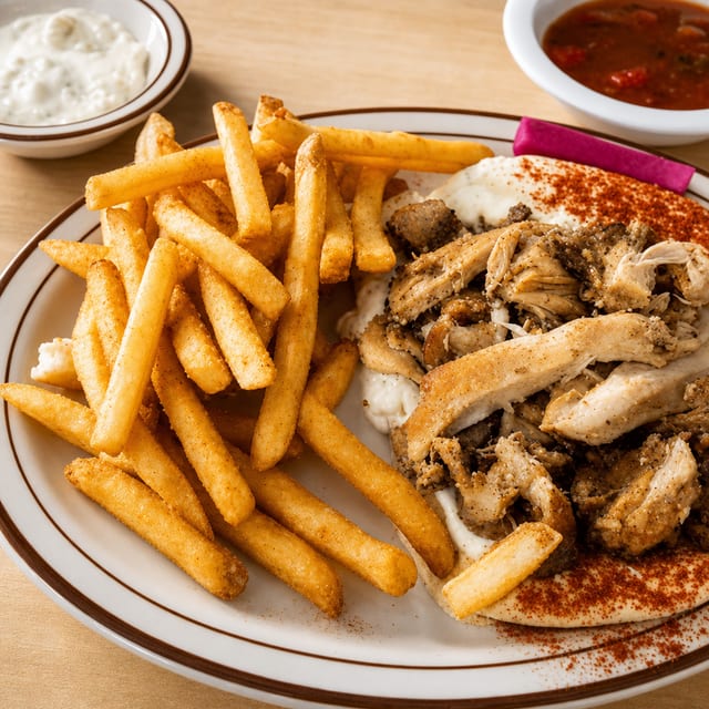 Hummus with Chicken Shawarma.