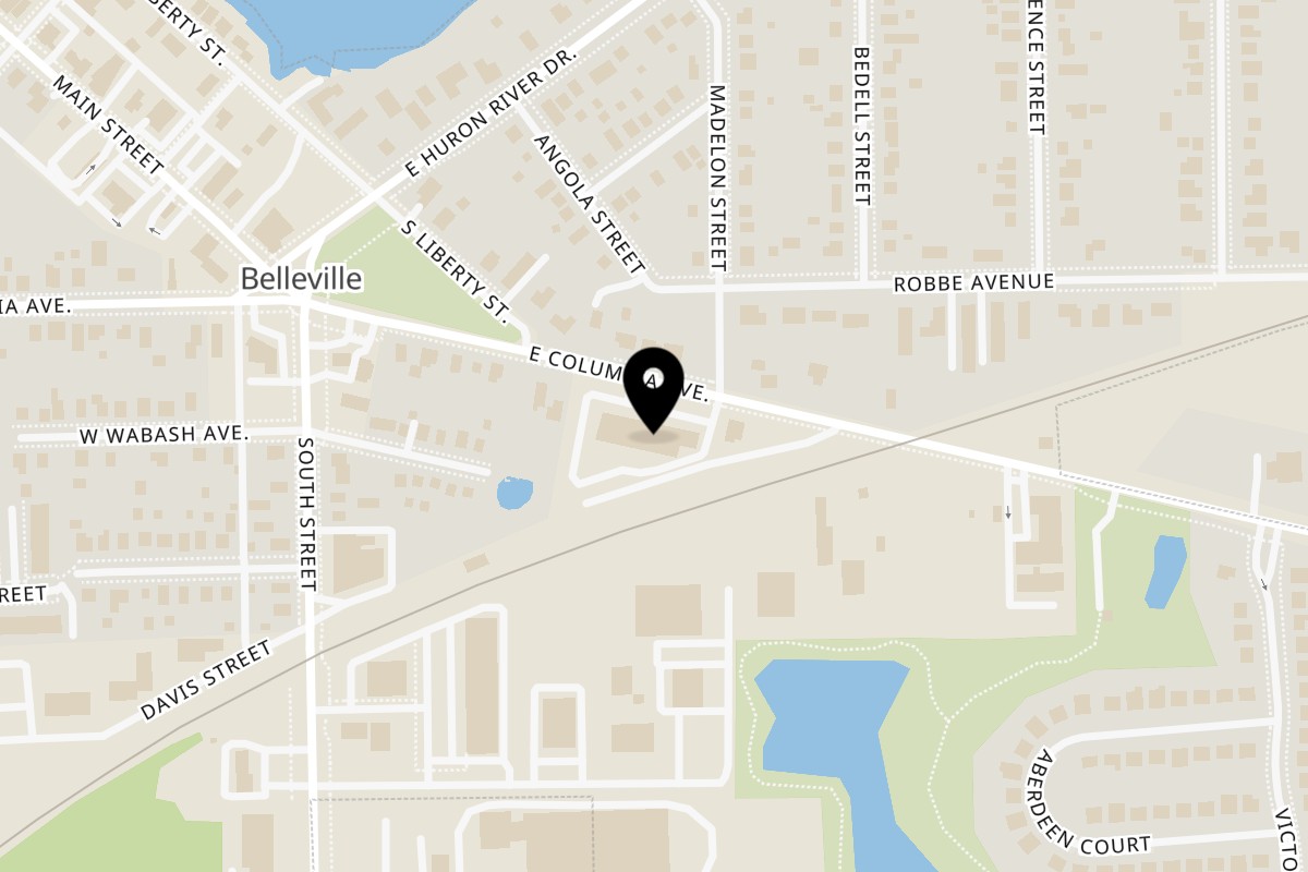 Map showing the location of Kabob Garden Mediterranean Cuisine on 244 E Columbia Ave in Belleville